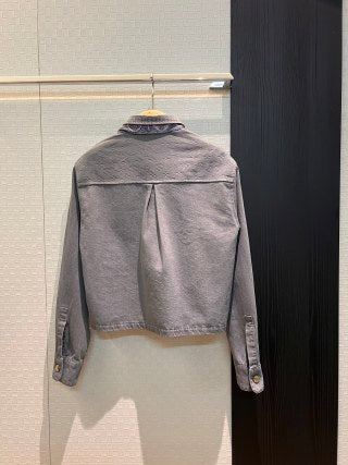 LV Flower Denim Short Jacket Pink Grey