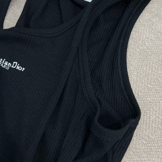 CD 25 Abito gilet ricamato in filo nero bianco cotone