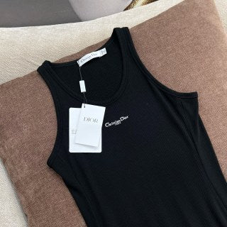 CD 25 Abito gilet ricamato in filo nero bianco cotone