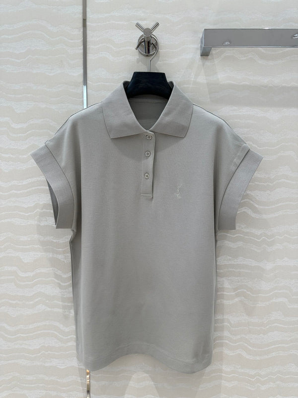 YSL Polo Collar T-shirt Gray Cotton Polyester
