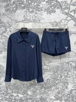 Prada 25 Shirt and Drawstring Short Set Cotton and Linen