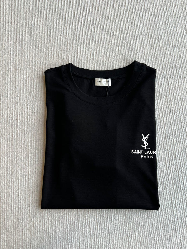 YSL 25 Letter Logo Short Sleeves T-shirt Black and White Cotton