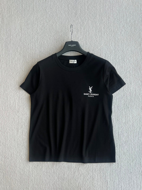 YSL 25 Letter Logo Short Sleeves T-shirt Black and White Cotton
