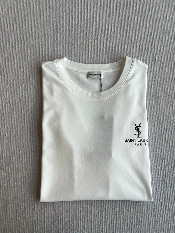 YSL 25 Letter Logo Short Sleeves T-shirt Black and White Cotton
