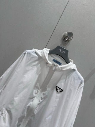 Prada 25 Hooded Triangle Logo Jacket Shorts Suit White Polyester 217937