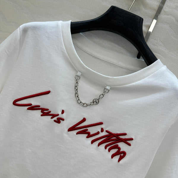 LV 25 Simple Generous T-shirt White Red Black Cotton