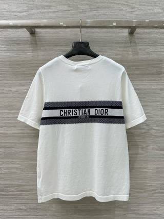 CD 25 Knitted Short-sleeved Top Blue and White Cotton