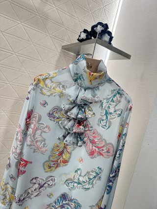 CC Long Floral Shirt Blue mix Colors Silk Cotton