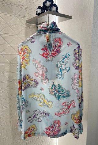 CC Long Floral Shirt Blue mix Colors Silk Cotton
