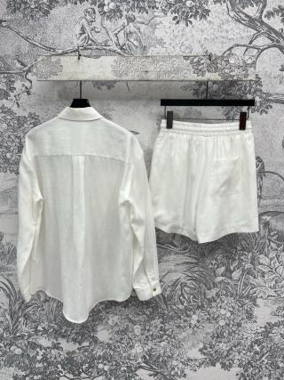 Celine 25 Suit Brown and White Linen Polyester