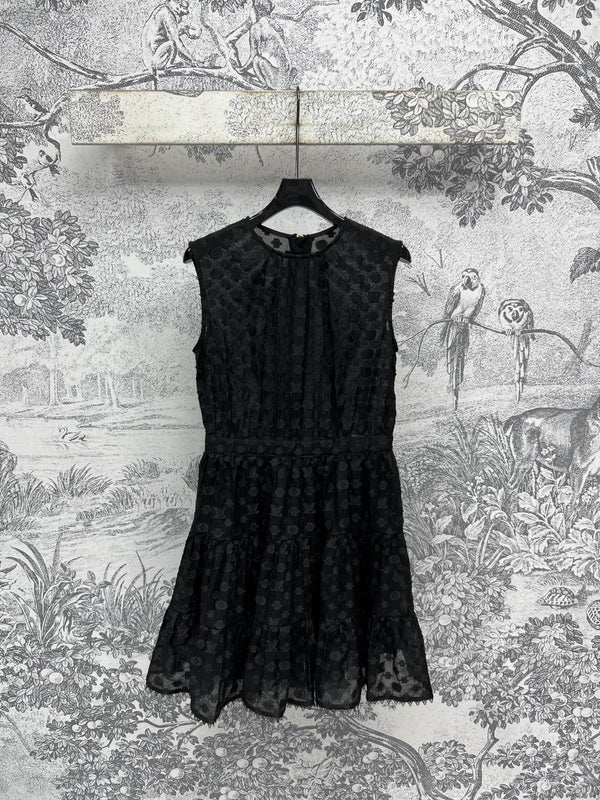 LV 25 Coin Letter Jacquard Pattern Decoration Dress Black Pink Poliester