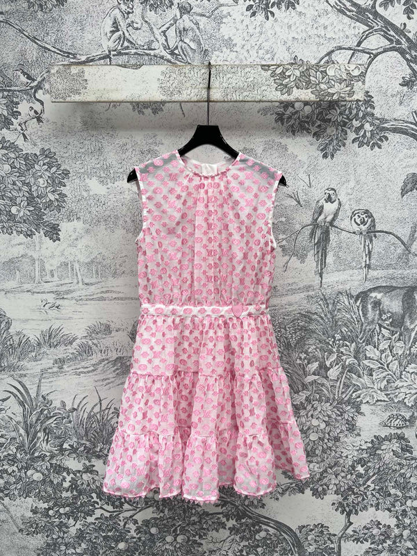 LV 25 Coin Letter Jacquard Pattern Decoration Dress Black Pink Poliester