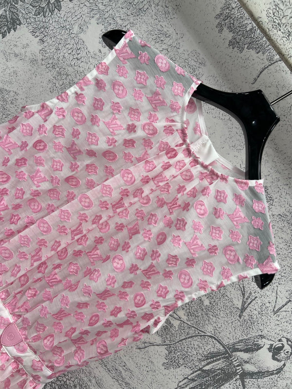 LV 25 Coin Letter Jacquard Pattern Decoration Dress Black Pink Poliester