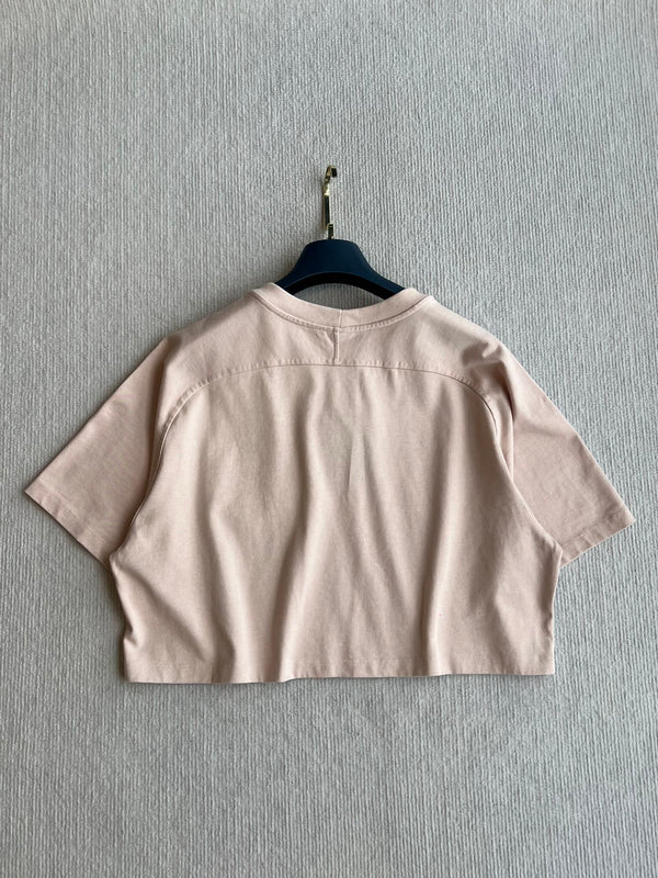 LV 25 Monogram Pocket Patch Iron Elastic Waist Set Light Pink Cotton