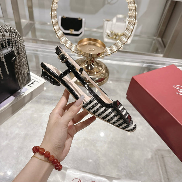 Viv 25 Sling Back Black Floral Cloth Leather 355489