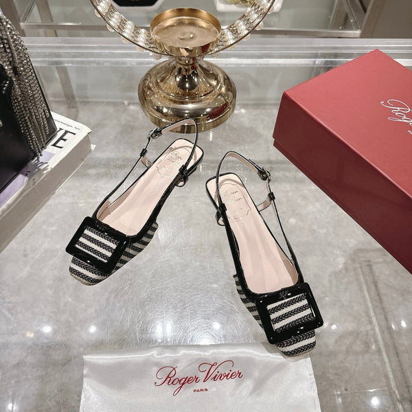 Viv 25 Sling Back Black Floral Cloth Leather 355489