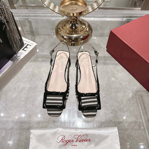 Viv 25 Sling Back Black Floral Cloth Leather 355489