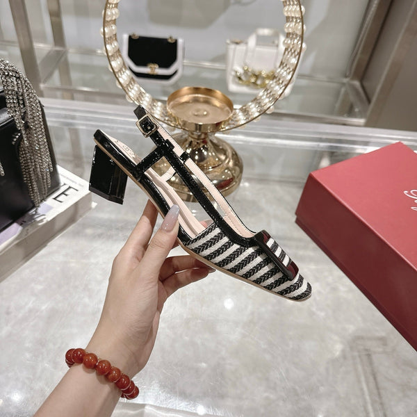 Viv 25 Sling Back Black Floral Cloth Leather 355489