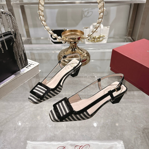 Viv 25 Sling Back Black Floral Cloth Leather 355489