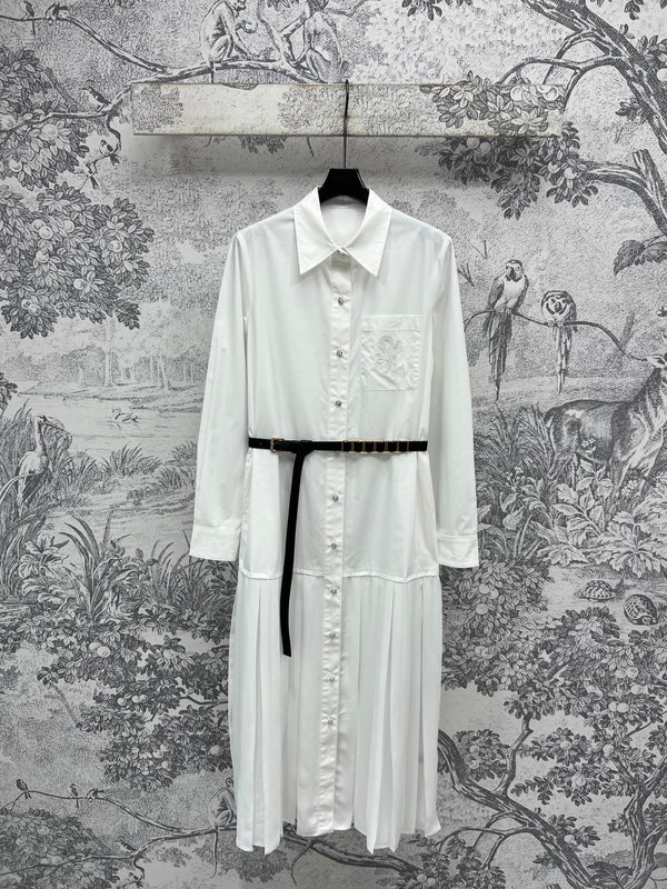 LV 25 Pleated Design Belt That Pinches Waist Dress Black White Cotton