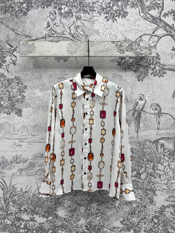 LV 25 Decorative Pattern Gemstone Chain Set White Poliester