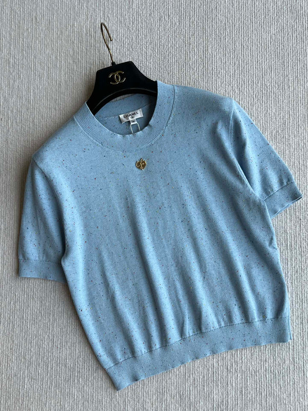 CC 25A Short-Sleeves Top Baby Blue Cashmere