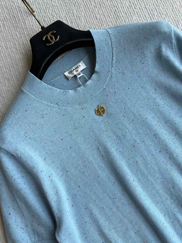 CC 25A Short-Sleeves Top Baby Blue Cashmere