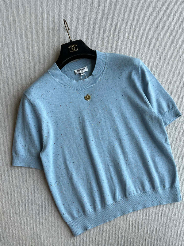 CC 25A Short-Sleeves Top Baby Blue Cashmere