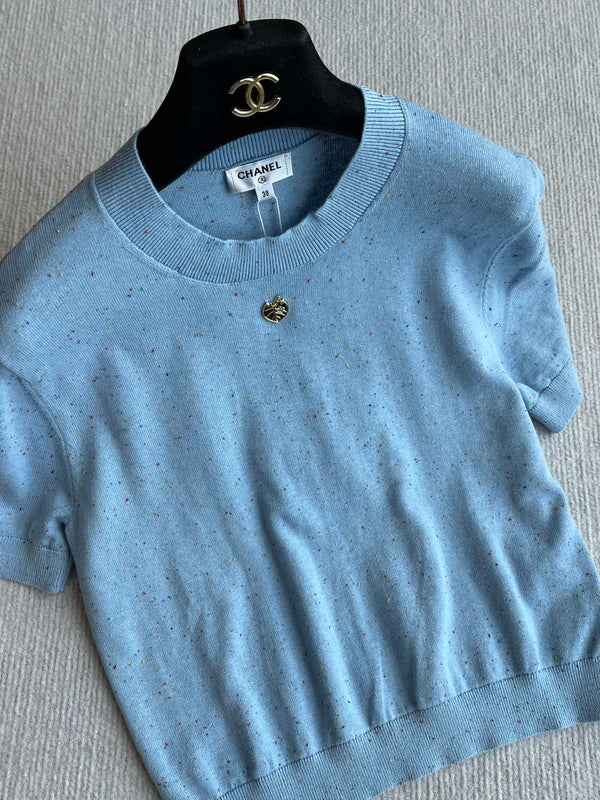 CC 25A Short-Sleeves Top Baby Blue Cashmere