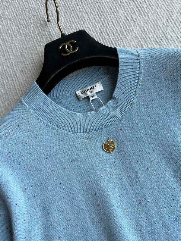 CC 25A Short-Sleeves Top Baby Blue Cashmere