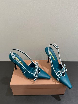 Miu slingback pump teal blue leather