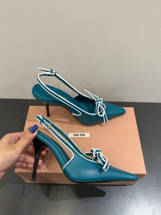 Miu slingback pump teal blue leather