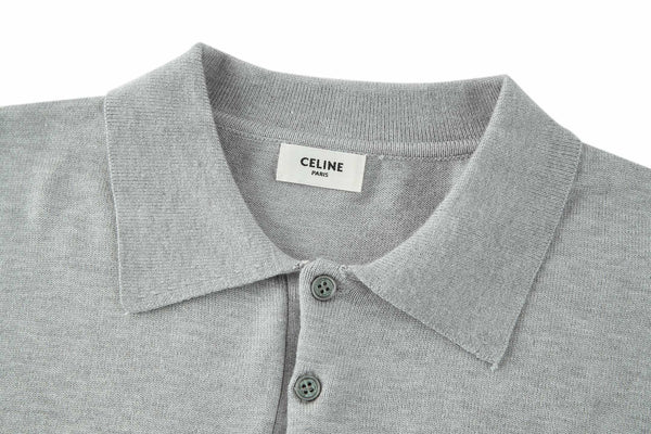 CELINE Embroidered Arc de Triomphe Knitted Polo Cotton