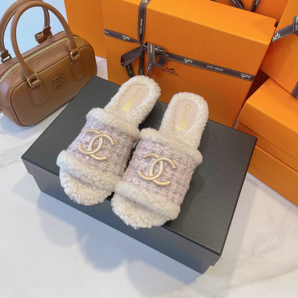 CC 25C Logo Slippers 50mm Multicolor Shearling Wood 423698