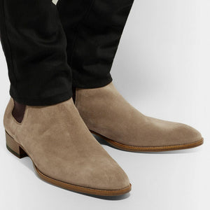 Saint Laurent Wyatt Suede Chelsea Boots Beige Brown