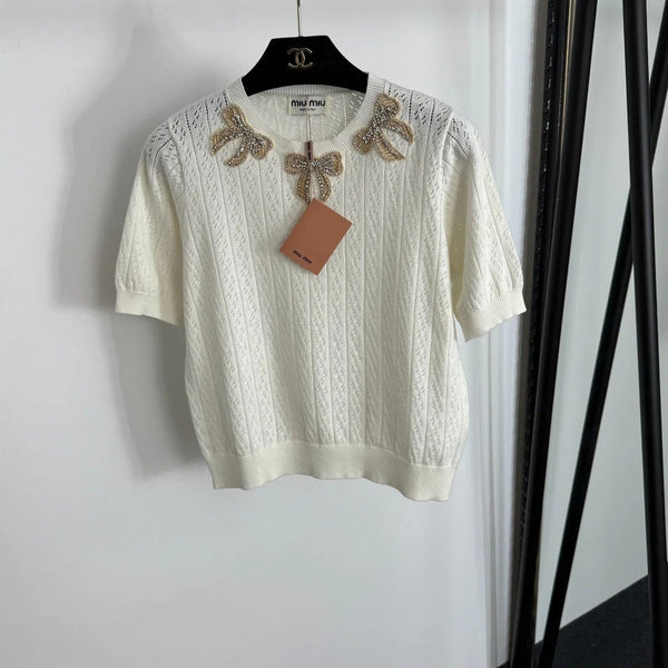 MIUMIU SHORT-SLEEVE KNIT TOP STYLE 397