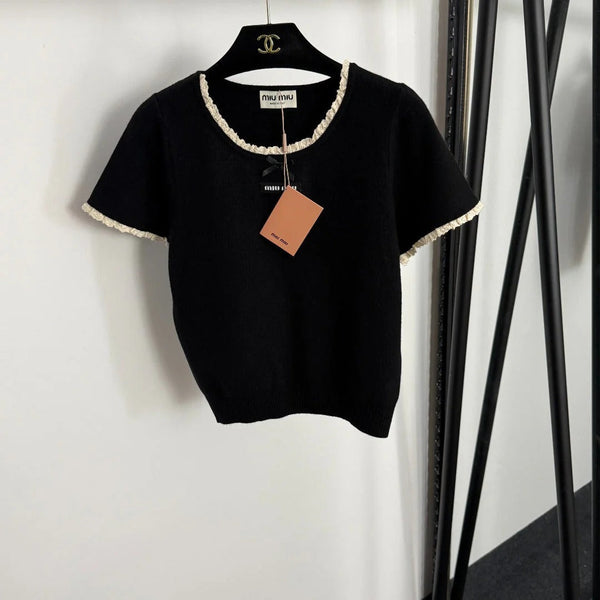 MIUMIU SHORT-SLEEVE KNIT TOP STYLE 385