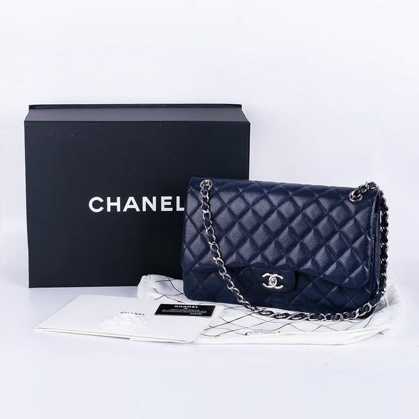 CC Classic Jumbo Navy Blue Caviar Silver Hardware