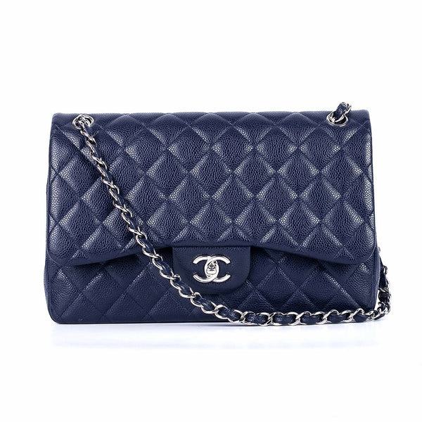 CC Classic Jumbo Navy Blue Lambskin Silver Hardware