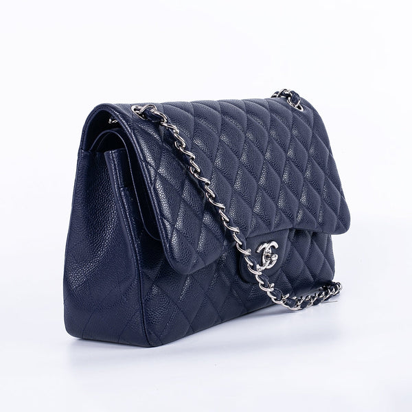 CC Classic Jumbo Navy Blue Caviar Silver Hardware