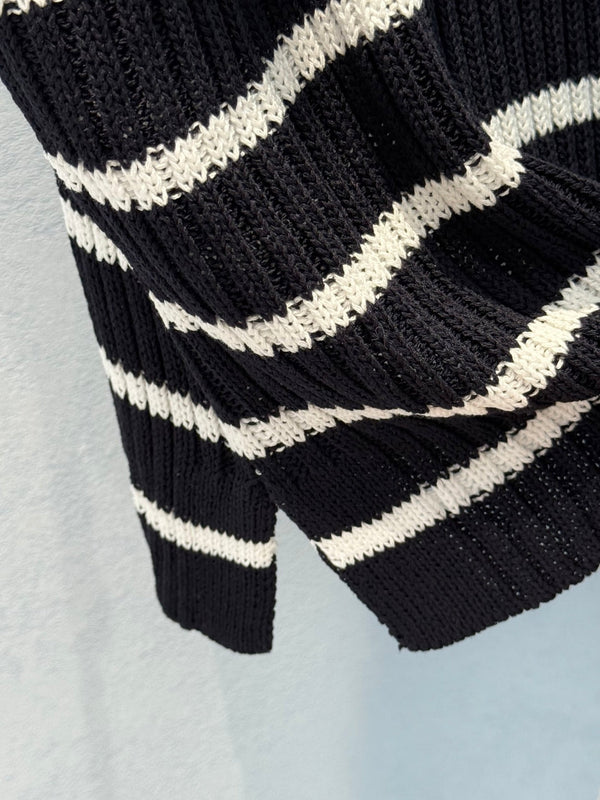 CD 25 Maglia a righe monospalla a maniche corte in maglia di cotone nero