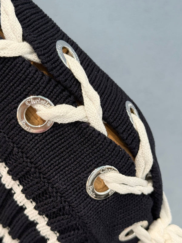 CD 25 Maglia a righe monospalla a maniche corte in maglia di cotone nero