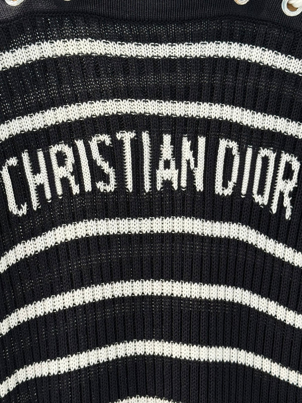 CD 25 Maglia a righe monospalla a maniche corte in maglia di cotone nero