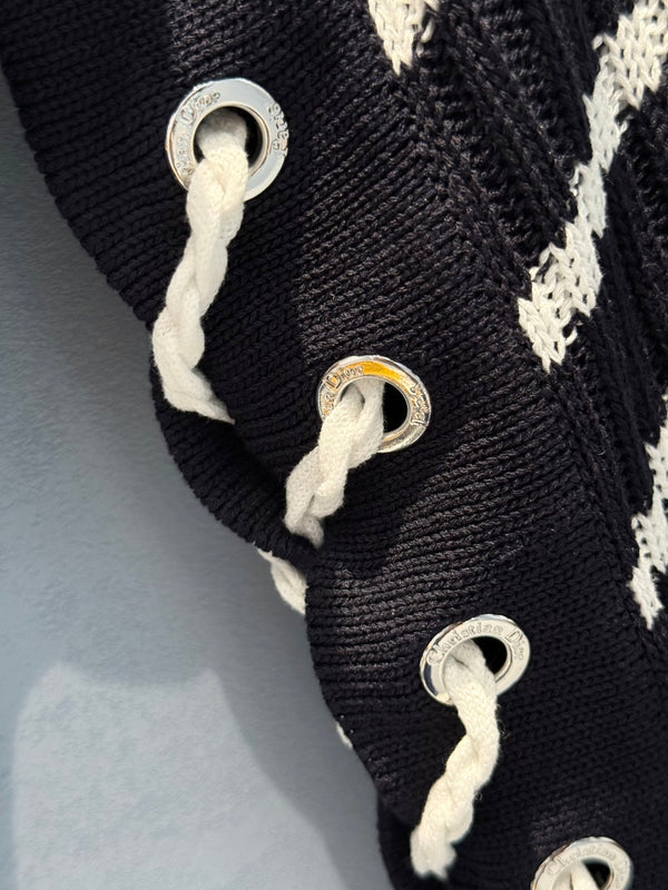 CD 25 Striped Knitted Long-sleeved Top Black Cotton