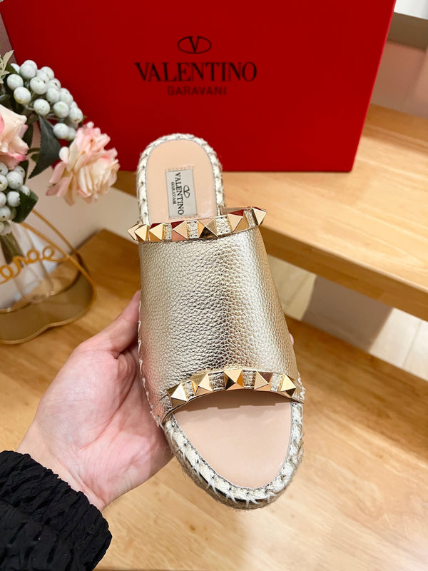 Valentino Mule Wedge Silver Leather 240593