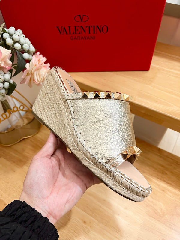 Valentino Mule Wedge Silver Leather 240593