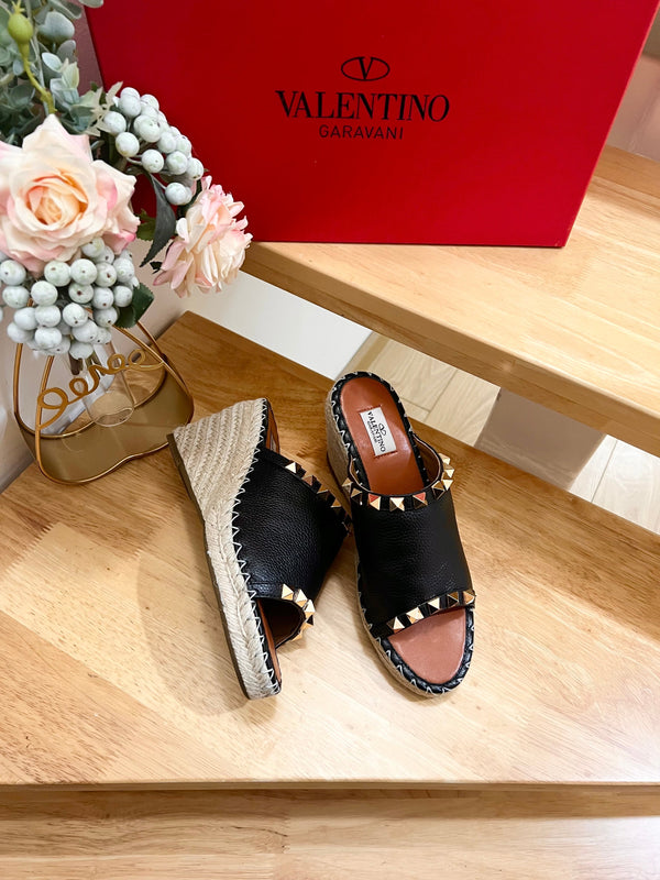 Valentino Mule Wedge Black Leather 240592