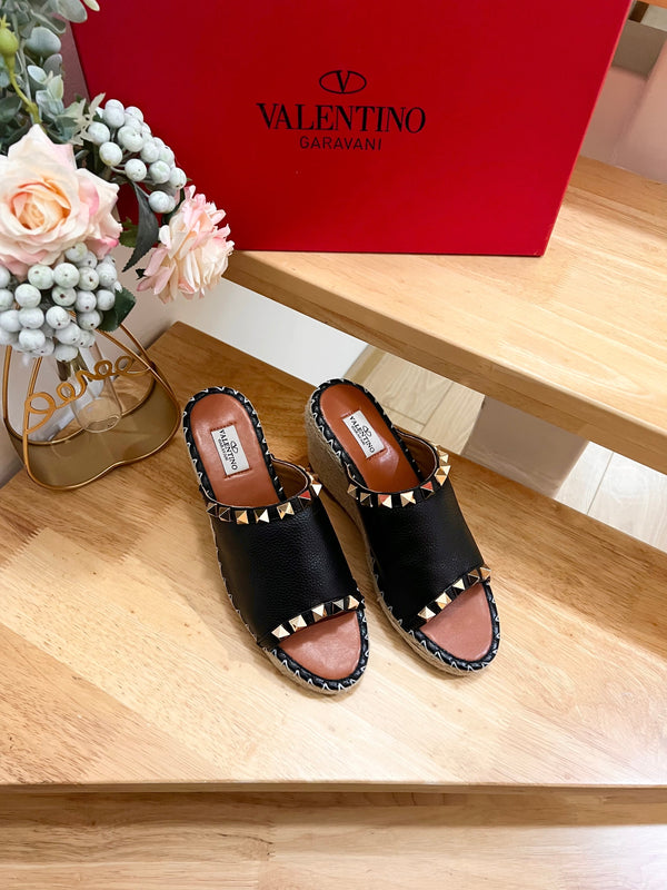 Valentino Mule Wedge Black Leather 240592