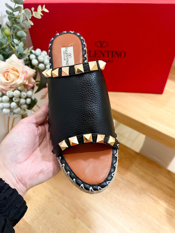 Valentino Mule Wedge Black Leather 240592