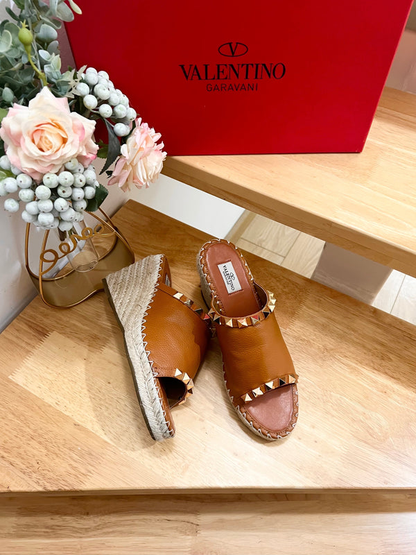 Valentino Mule Wedge Brown Leather 240595